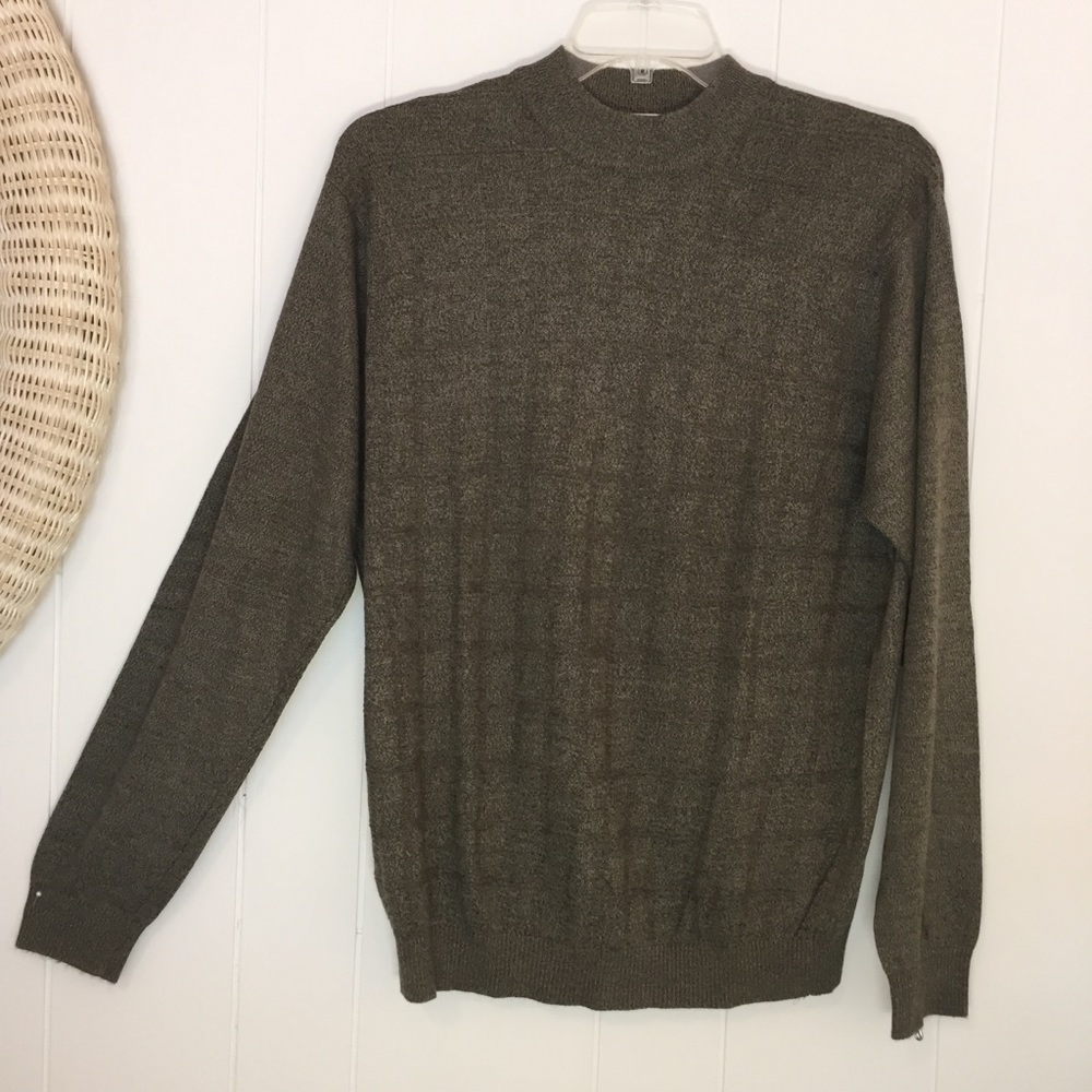 Perry Ellis Vintage Sweater Men’s Large Mock Neck Silk Blend Grid Pattern